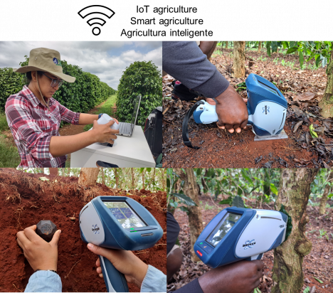 Figura 3. Detalhe da utilização de sensores proximais diretamente no campo para análises de folhas e solo.